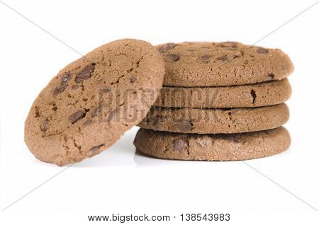 Close-up of Chocolate Chip cookies on white background