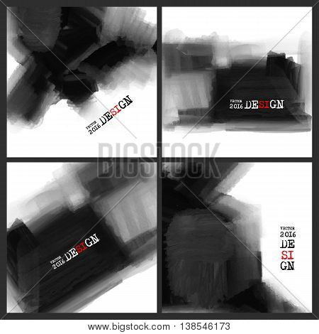 Abstract stylish background Black ink paint. Black blot isolated on white square. Grunge watercolor banner. Painting. Wallpaper with empty space for your text. Vector illustration set.