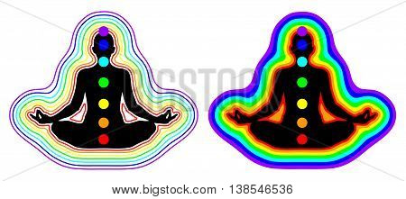 Illustration of woman - aura and chakras in meditation