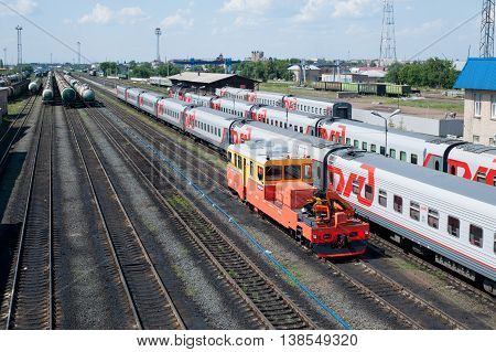 Buzuluk Russia - June 22 2016. View on a Buzuluk railway station - important rail-terminal in Russia