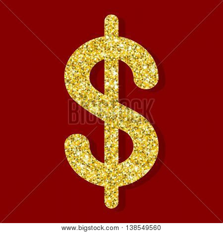 Dollar texture of golden sand. Conceptual image of wealth success. Template for the Holidays New Year Christmas. Objects isolated on white background. Flat cartoon vector illustration.