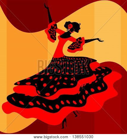 abstract background and Spanish dancer in red-black dress
