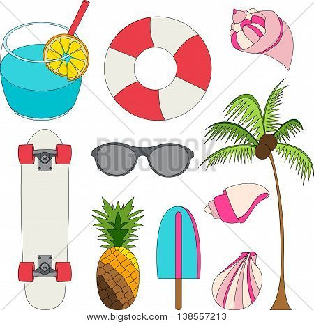 Vector illustration set of summer lovely things issolated