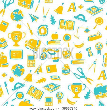 Freehand drawing school items. Back to School. Vector illustration. Set