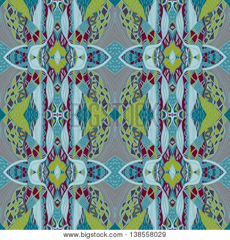 Traditional ornamental paisley bandanna. Hand drawn background with artistic pattern. Bright green colors. Seamless pattern can be used for  fills background