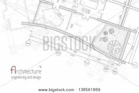 Architectural vector background. Gray building plan silhouette and logo architecture, engineering and design company.