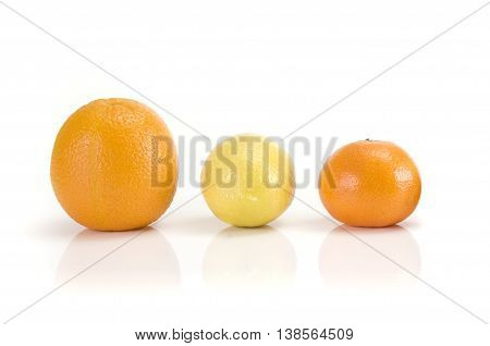 Orange mandaring and lemon isolated on white background