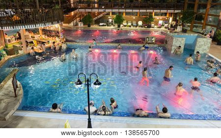 LIPTOVSKY MIKULAS SLOVAKIA - FEBRUARY 20: Interior of aquapark Tatralandia on February 20 2016 in Liptovsky Mikulas
