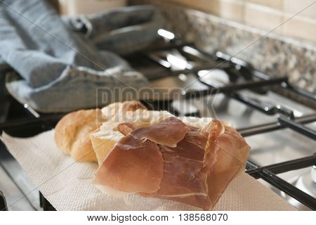 italian rosetta stuffed with cured ham san daniele