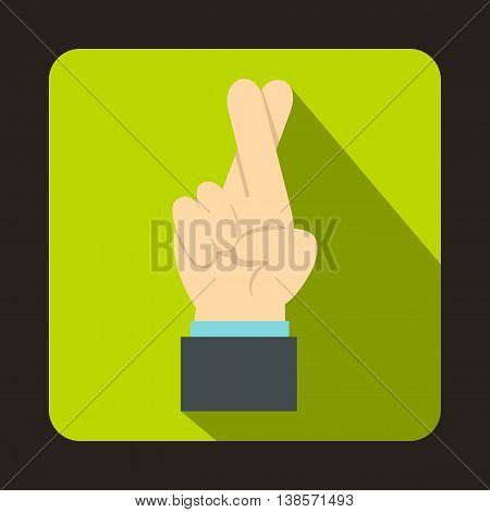 Fingers crossed icon in flat style on a green background