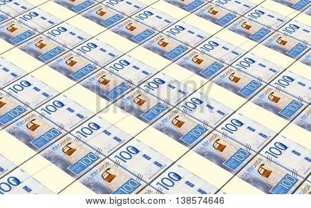 Swedish kronor bills stacks background. 3D illustration.