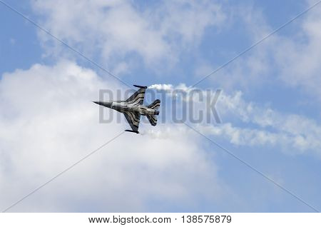 Aerobatic F16 smoke wings Athens Greece Tatoi airport 2015 Sep