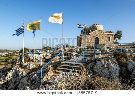 May 20 2016.Protaras.Church of St. Elijah on a rock in Protaras . Cyprus.
