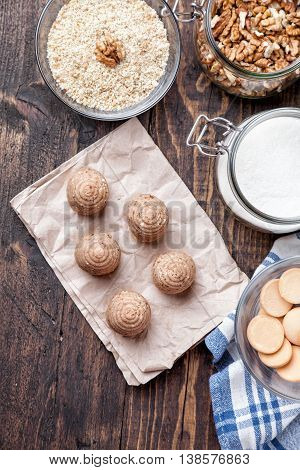 Traditional Bee Nest Cake On Wooden Background