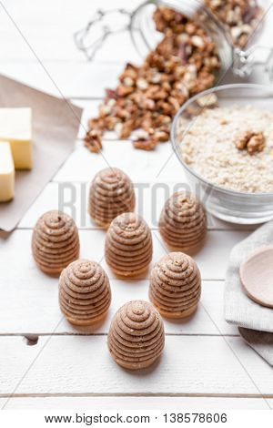 Traditional Bee Nest Cake On Wooden Background