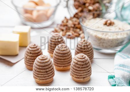 Traditional Bee Nest Cake On Wooden Background