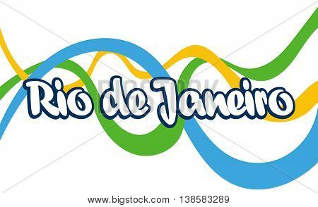 Abstract Rio de Janeiro logo with national flag color lines over white background. Digital vector image.