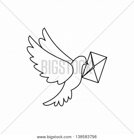 Dove carrying envelope icon in outline style isolated vector illustration