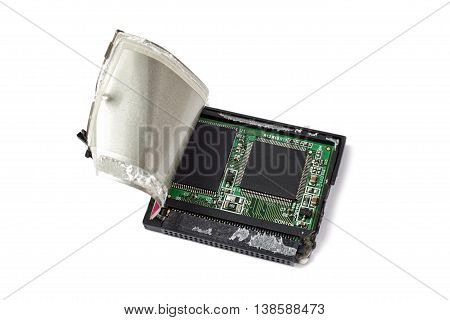 Broken CF memory card. Data loss concept