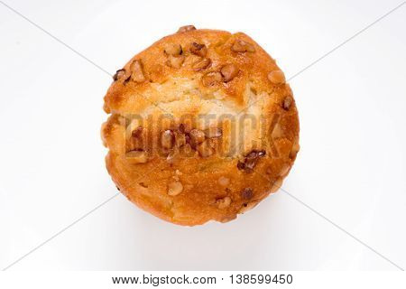 banana muffin nut cake isolated on white background