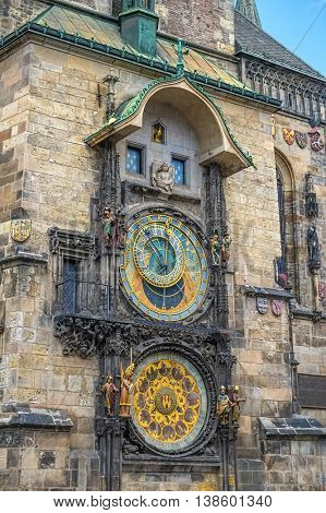 Astronomical Clock or Orloj of the Old Town Hall on the Staromestske namesti Square, Czech Republic.