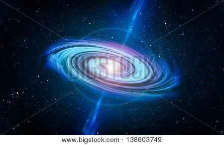 Galaxy and black hole in center - against stars bacground