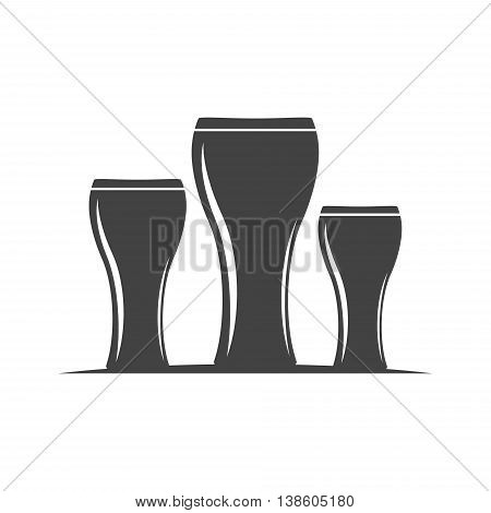 Three beer glasses. Weizen type. Black icon logo element flat vector illustration isolated on white background.