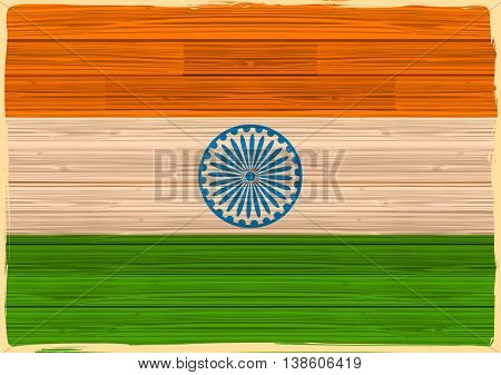 illustration of tricolor Indian Flag background in wooden texture