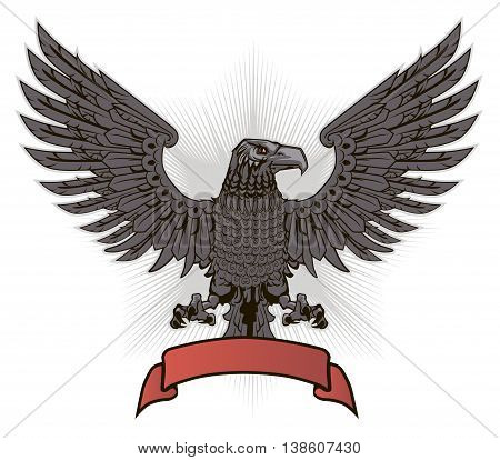 Eagle with wings and red ribbon, vector illustration