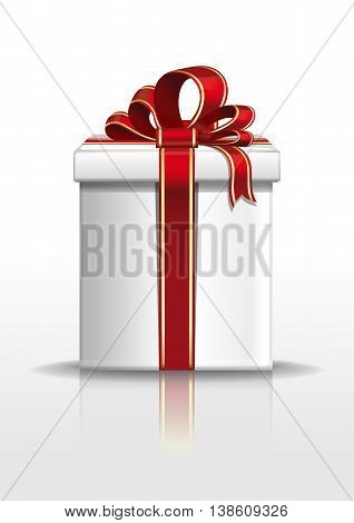 Gift box with red ribbon and bow. Vector illustration