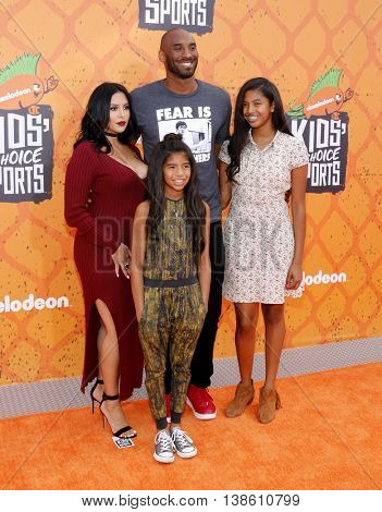 Kobe Bryant, Vanessa Bryant, Gianna Maria Onore Bryant and Natalia Diamante Bryant at the Nickelodeon Kids' Choice Sports Awards 2016 held at the Pauley Pavilion in Westwood, USA on July 14, 2016.