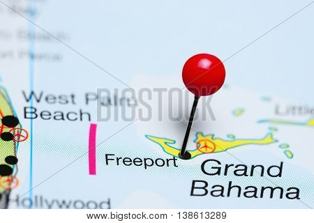 Freeport pinned on a map of Bahamas