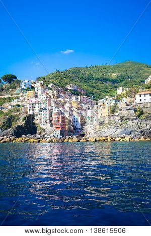 Riomaggiore In Cinque Terre, Italy - Summer 2016 - View From The Sea
