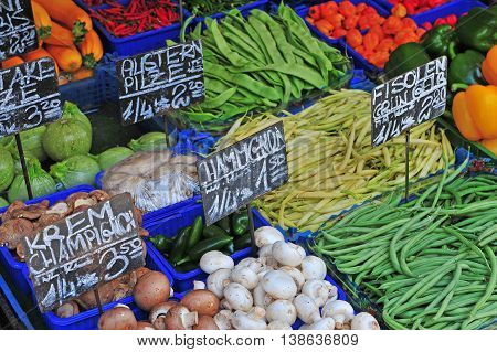 Seasonal vegetables in the Naschmarkt Vienna Austria