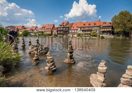 View to Little Venice aside the Regnitz in Bamberg