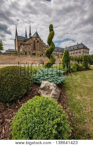 Inside the garden of St. Michael Church in Bamberg