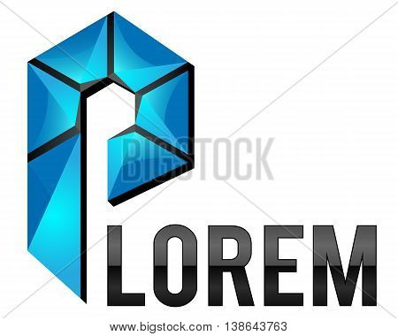 Abstract P char, stylized in Sci-fi way, a vector logo template