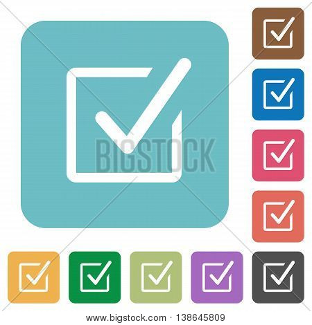 Flat checked box icons on rounded square color backgrounds.