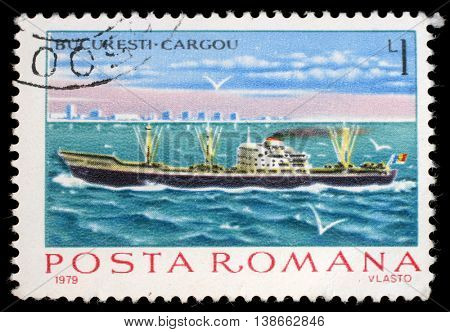 ZAGREB, CROATIA - JULY 19: a stamp printed in Romania shows Cargo steamer Bucuresti, circa 1979, on July 19, 2012, Zagreb, Croatia