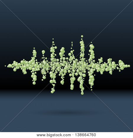 Sound waveform made of chaotic scattered green balls