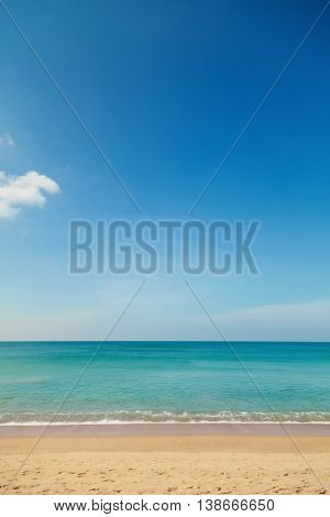 Beautiful tropical beach with clear blue sky. Vertical photo
