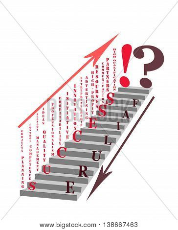 Whether your business is successful or it will fail? Some of the factors based on which you can reach the pinnacle of success. Conceptual illustration - abstract stairs development or regression