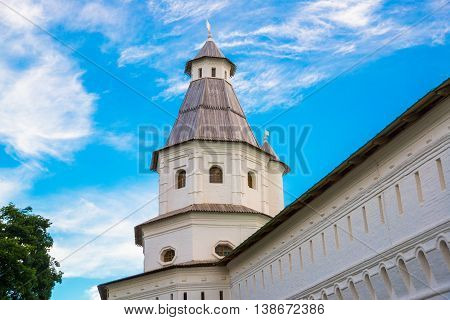 Novospassky Monastery. New Monastery Of The Saviour. Russia. Istra. Fortress Wall On The Background