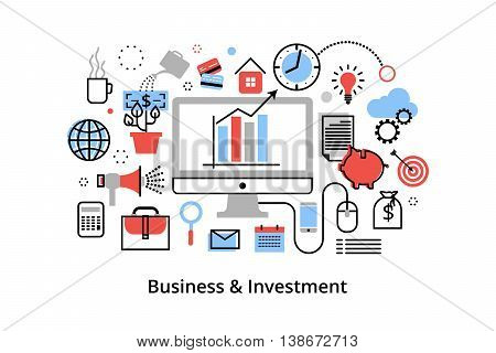 Modern flat thin line design vector illustration infographic concept with icons of investing to business and finance process for graphic and web design