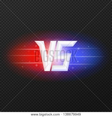 Versus isolated logo. Competition symbol VS. Red and blue lights. Vector, eps 10.