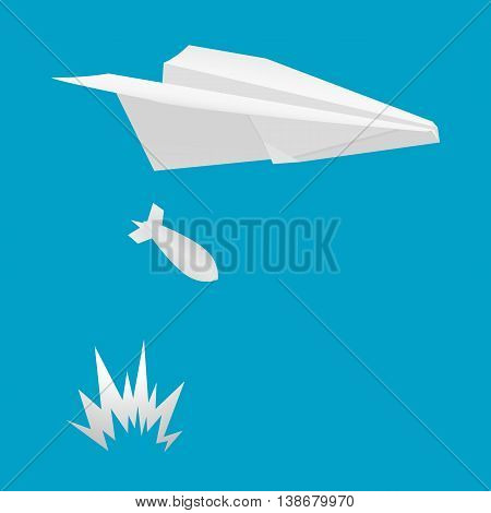 Airplane dropped bombs. Vector illustration on a blue background.
