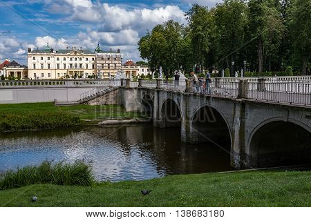 Bialystok Poland July 16 2016: Gardens of the palace Branicki the historic complex is a popular place for locals
