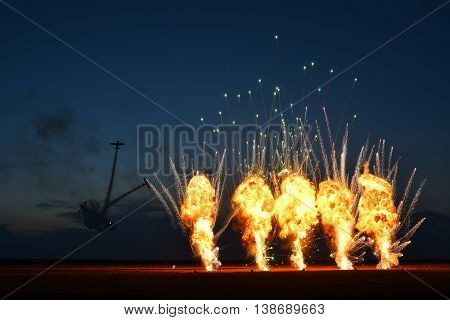 TUZLA,ROMANIA - JULY 02 : pilots performing at Tuzla airshow Aeromania on July 02, 2016 in Tuzla, Romania, the final fireworks show