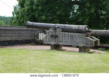 Old historic canon at Lacko castle in Sweden
