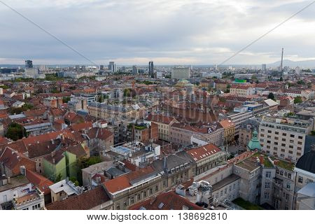 ZAGREB, CROATIA - APRIL 26th, 2016: Panoramic view of Zagreb's Lower Town